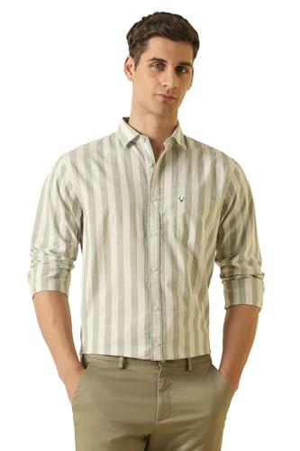 Men Olive Classic Fit Stripe Full Sleeves Casual Shirt