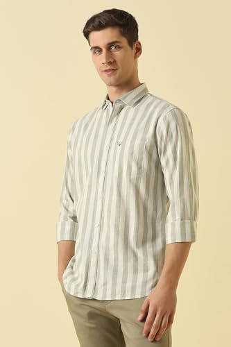 Men Olive Classic Fit Stripe Full Sleeves Casual Shirt