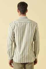 Men Olive Classic Fit Stripe Full Sleeves Casual Shirt