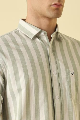 Men Olive Classic Fit Stripe Full Sleeves Casual Shirt