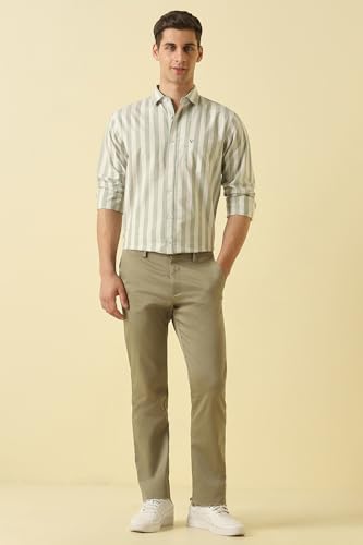 Men Olive Classic Fit Stripe Full Sleeves Casual Shirt