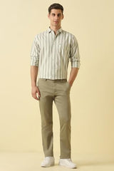 Men Olive Classic Fit Stripe Full Sleeves Casual Shirt