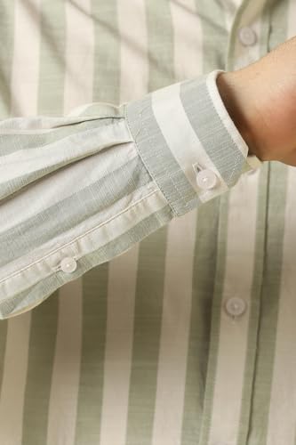 Men Olive Classic Fit Stripe Full Sleeves Casual Shirt