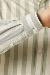 Men Olive Classic Fit Stripe Full Sleeves Casual Shirt