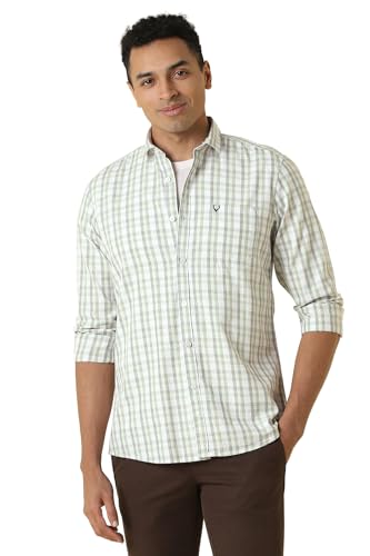 Men Green Custom Fit Check Full Sleeves Casual Shirt