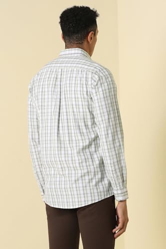 Men Green Custom Fit Check Full Sleeves Casual Shirt