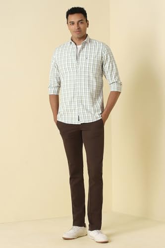 Men Green Custom Fit Check Full Sleeves Casual Shirt