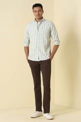 Men Green Custom Fit Check Full Sleeves Casual Shirt