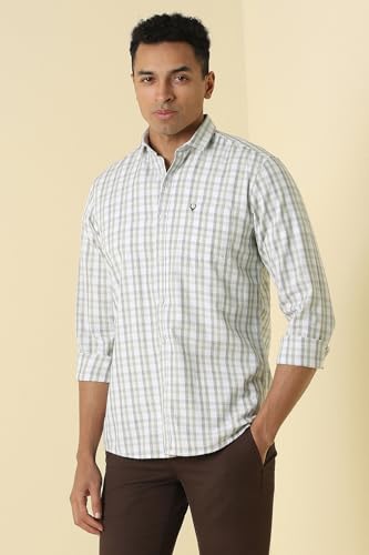 Men Green Custom Fit Check Full Sleeves Casual Shirt