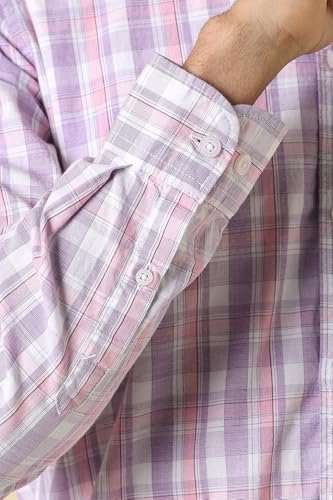 Men Lilac Custom Fit Check Full Sleeves Casual Shirt