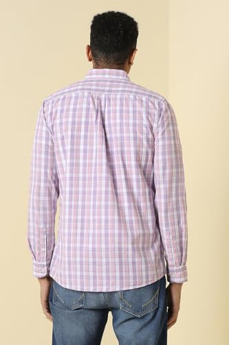 Men Lilac Custom Fit Check Full Sleeves Casual Shirt