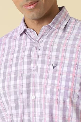 Men Lilac Custom Fit Check Full Sleeves Casual Shirt