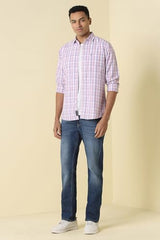 Men Lilac Custom Fit Check Full Sleeves Casual Shirt