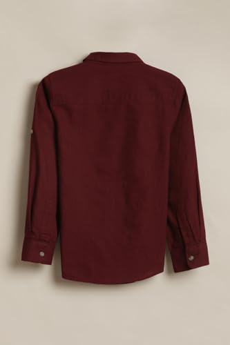 Boys Maroon Solid Casual Shirt