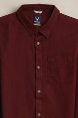 Boys Maroon Solid Casual Shirt