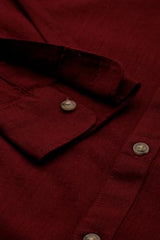 Boys Maroon Solid Casual Shirt