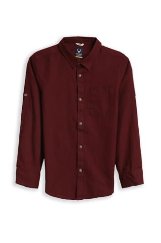 Boys Maroon Solid Casual Shirt