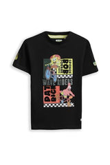 Boys Black Graphic Print Crew Neck T-Shirt