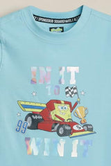 Boys Light Blue Graphic Print Crew Neck T-Shirt