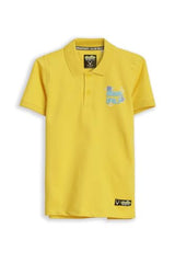 Boys Yellow Graphic Print Polo Neck T-Shirt