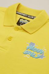 Boys Yellow Graphic Print Polo Neck T-Shirt