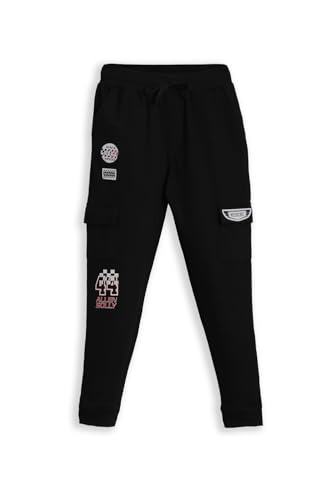Boys Black Embroidered Track Pants