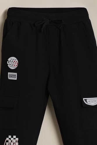 Boys Black Embroidered Track Pants
