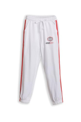 Boys White Graphic Print Track Pants