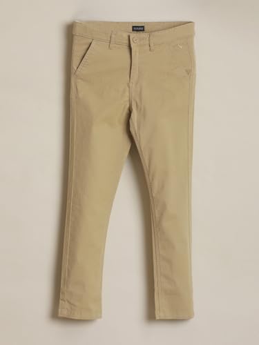 Boys Beige Solid Trousers