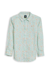 Boys Light Green Print Casual Shirt
