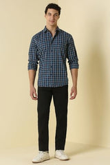 Men Navy Classic Fit Check Full Sleeves Casual Shirt