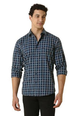 Men Navy Classic Fit Check Full Sleeves Casual Shirt