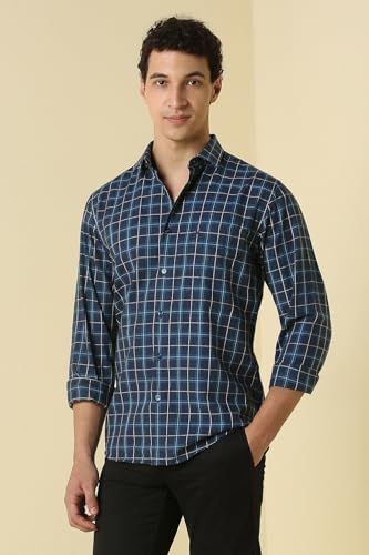 Men Navy Classic Fit Check Full Sleeves Casual Shirt