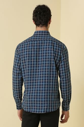 Men Navy Classic Fit Check Full Sleeves Casual Shirt