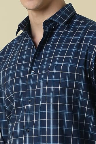 Men Navy Classic Fit Check Full Sleeves Casual Shirt