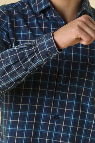 Men Navy Classic Fit Check Full Sleeves Casual Shirt