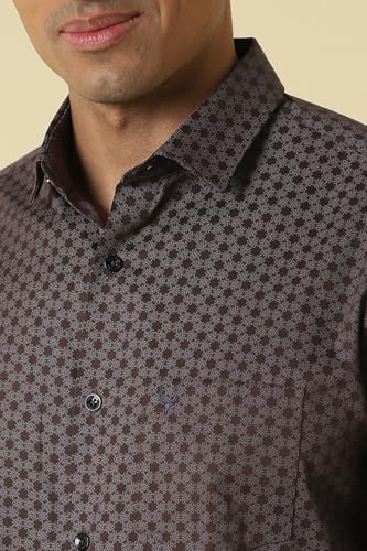 Men Brown Print Full Sleeves Formal Shirt