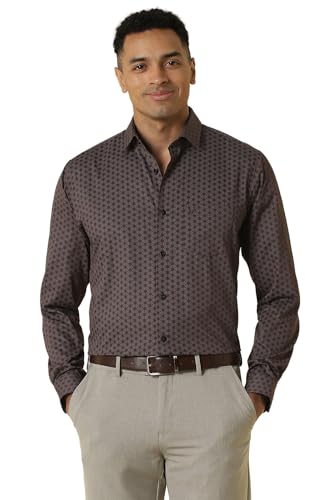 Men Brown Print Full Sleeves Formal Shirt