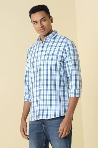 Men Blue Custom Fit Check Full Sleeves Casual Shirt