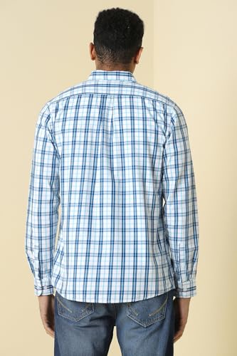 Men Blue Custom Fit Check Full Sleeves Casual Shirt