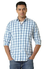 Men Blue Custom Fit Check Full Sleeves Casual Shirt