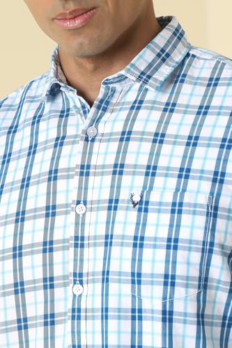 Men Blue Custom Fit Check Full Sleeves Casual Shirt