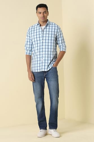 Men Blue Custom Fit Check Full Sleeves Casual Shirt