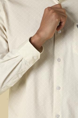 Men Beige Print Full Sleeves Formal Shirt