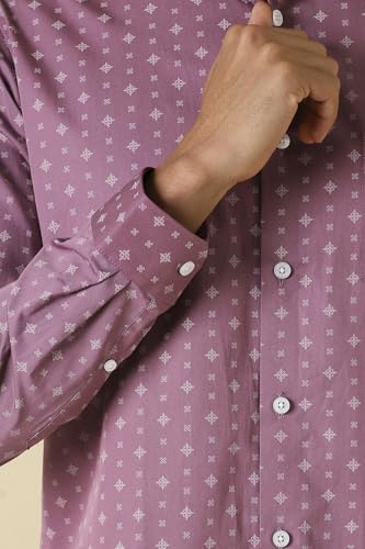 Men Pink Print Full Sleeves Formal Shirt