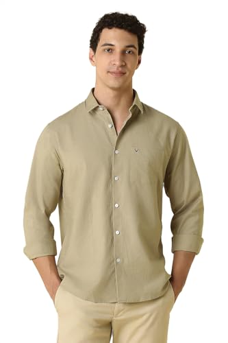 Men Beige Classic Fit Solid Full Sleeves Casual Shirt