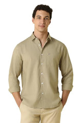 Men Beige Classic Fit Solid Full Sleeves Casual Shirt