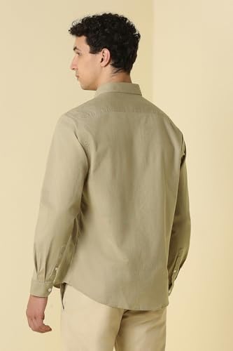 Men Beige Classic Fit Solid Full Sleeves Casual Shirt
