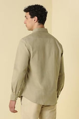 Men Beige Classic Fit Solid Full Sleeves Casual Shirt