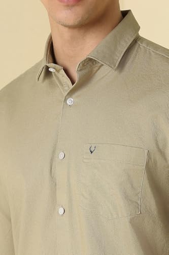 Men Beige Classic Fit Solid Full Sleeves Casual Shirt